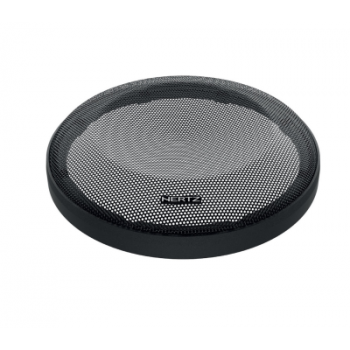 A circular black speaker grill with a mesh cover labeled "HERTZ", resting against a white background. Surrounding environment is not present.