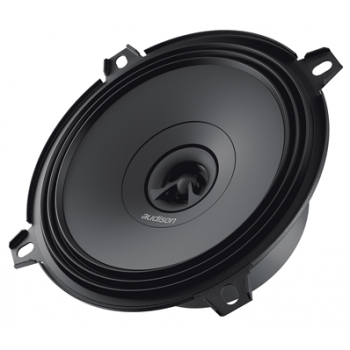 A round, black car audio speaker with the brand name "Audison" inscribed on the inner cone, featuring mounting brackets at four edges, set against a white background.