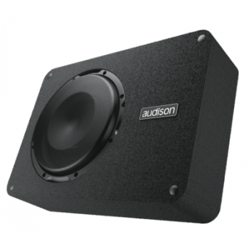 A black rectangular speaker is positioned upright on a white background. The brand name "audison" is displayed on the speaker's surface.
