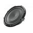 A black subwoofer speaker with a circular shape is angled slightly upward against a white background. The text "ALPINE" is printed on the cone's surface.