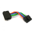 A multi-colored wiring harness with black connectors is lying on a white surface, connecting several wires for electronic or computer hardware purposes.