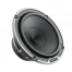 A round, black subwoofer is angled slightly to the side, showcasing its cone. The brand name "HERTZ" is displayed on its metallic frame. The background is plain white.