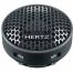 A black, circular speaker with a honeycomb grille pattern displays the text "HERTZ" on its front and is set against a plain white background.