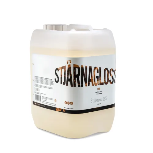A large jug of cleaning solution with the label "STJÄRNAGLOSS INNI INTERIOR CLEANER" in a white plastic container, designed for automotive use, placed against a plain white background.