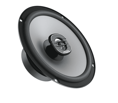 A round black and silver speaker facing slightly upward, with the brand name "HERTZ" visible at the center, isolated against a white background.