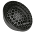 A black, round Hertz speaker with a honeycomb grille pattern sits against a white background with no surrounding context.