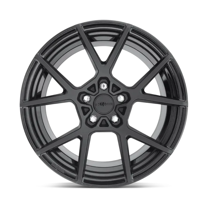 A black, multi-spoked alloy wheel rim with "rotiform" engraved at the center and along the rim, set against a plain white background.