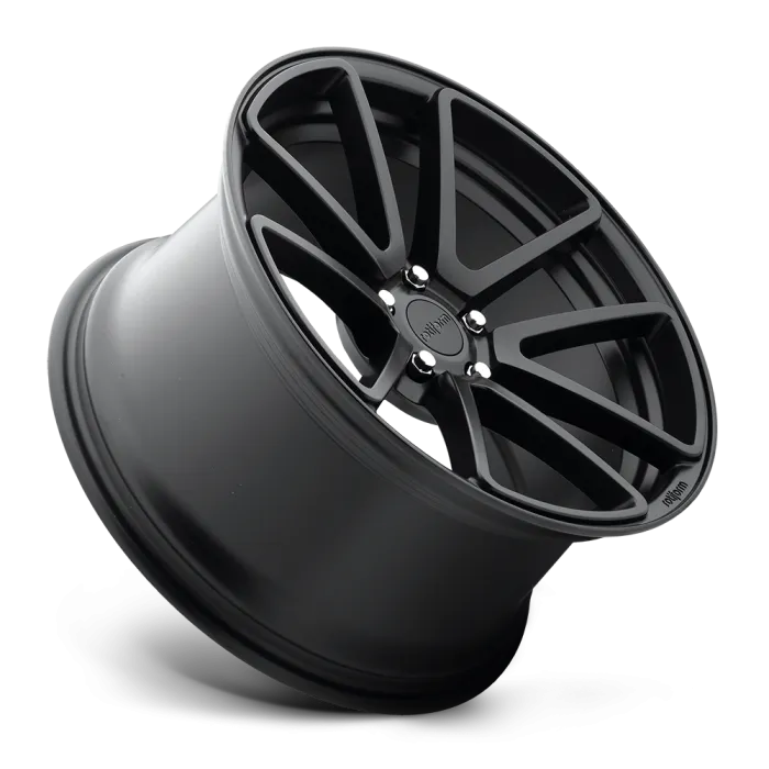 A matte black metallic wheel rim with a five-spoke design and "Avant Garde" inscribed on the center cap, angled against a neutral background.