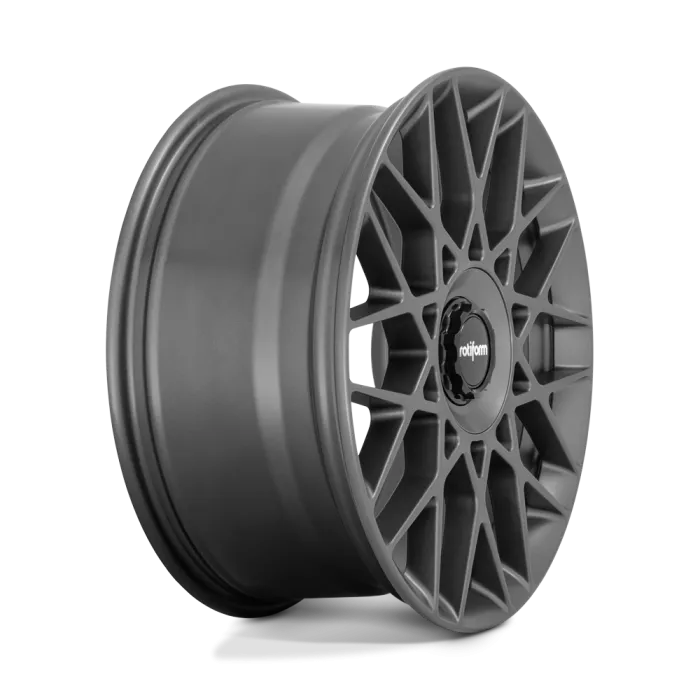 A single, black, multi-spoke car wheel rim with a polished finish and "rotiform" text at the center, angled slightly to the left, against a white background.