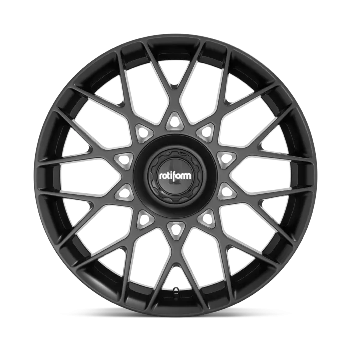 A black, multi-spoke alloy wheel labeled "rotiform" is displayed against a plain background.