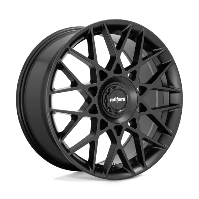 A black, multi-spoke car wheel rim with a star-like pattern, displaying the brand name "rotiform" in white, isolated against a plain background.