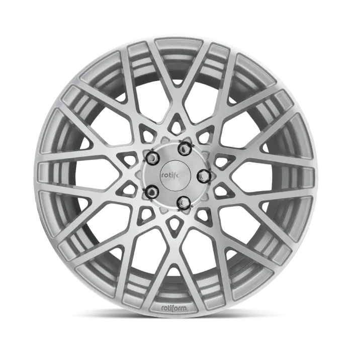 Silver alloy wheel with intricate, multi-spoke design and "rotiform" text on the center cap and lower rim, isolated against a white background.