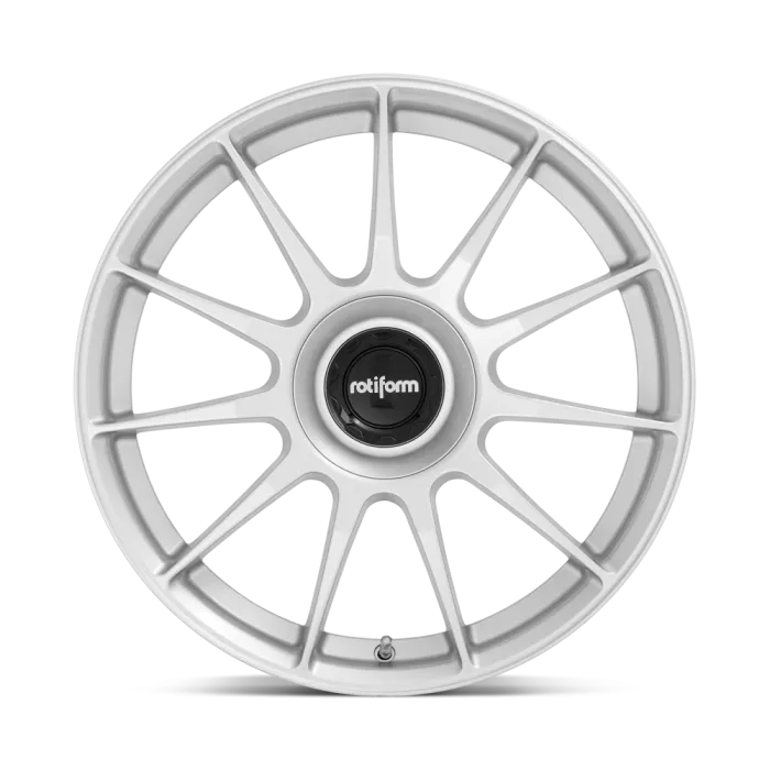 Silver alloy wheel with a multi-spoke design, featuring a black center cap labeled "rotiform," against a white background.