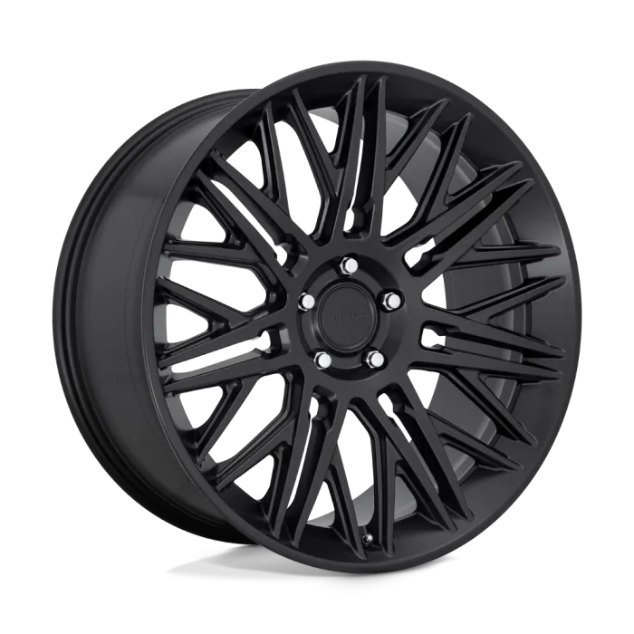 Black alloy wheel with intricate, multi-spoke design and the word "Rotiform" on the center cap, positioned against a plain, gradient background.