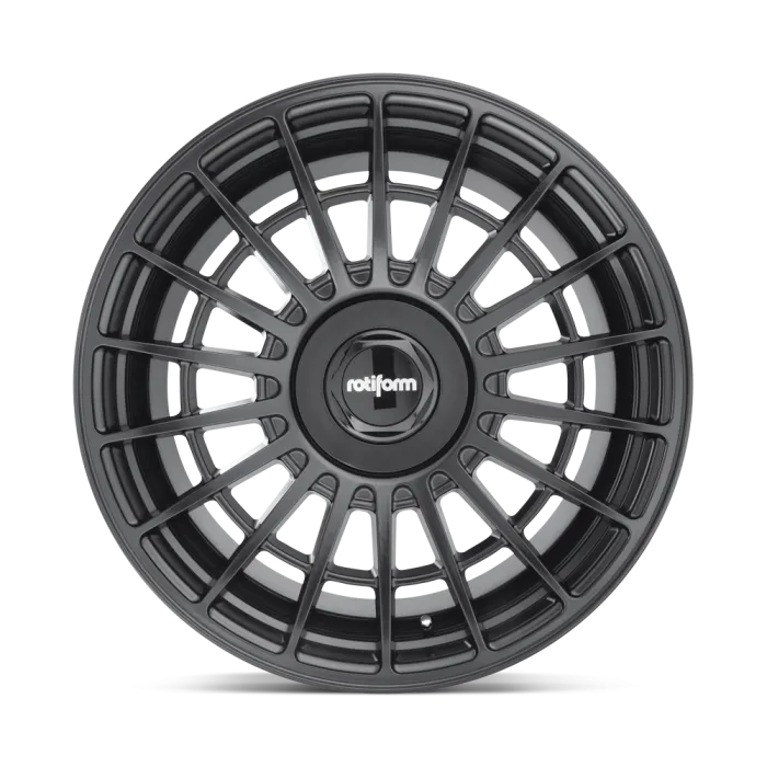 A black, multi-spoke wheel rim with "rotiform" written in white on the central hub, displayed against a plain, white background.