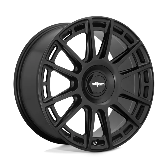 A black Rotiform wheel rim with a ten-spoke design, displayed against a white background. The text "rotiform" is prominently written on the center cap.