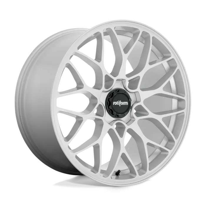 A matte silver alloy wheel with intricate, multi-spoke design and "Rotiform" text on the black center cap, displayed against a plain, white background.