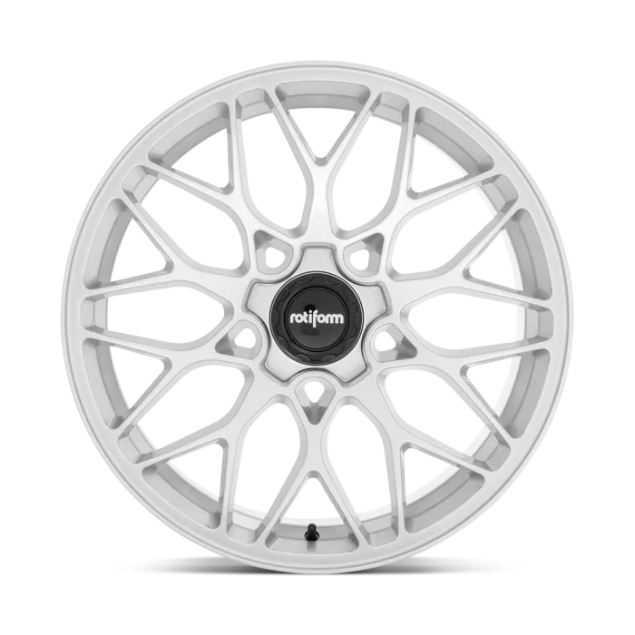 A silver, multi-spoke alloy wheel with a central black cap displaying "rotiform" text, situated against a white background.