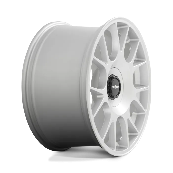 A white alloy wheel with multiple thin spokes and a central hub displaying "Rotiform," positioned against a plain white background.