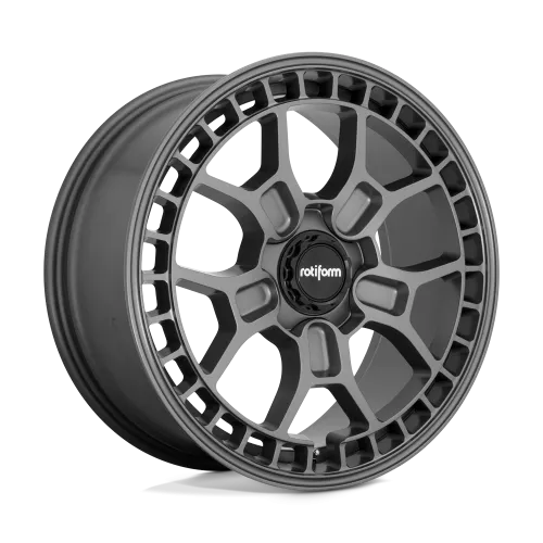 A black, multi-spoke alloy wheel with intricate design, featuring the logo "rotiform" at its center, viewed against a plain background.