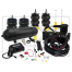 Auto air suspension kit including air springs, a black air tank, an onboard air compressor, a control module, various cables, and hoses; set against a plain background.