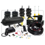 This image shows an air suspension kit, including air springs, a black air tank, a compressor with hoses, various valves, wires, and connectors against a white background with faint brand logos and the text "AIR LIFT Performance."