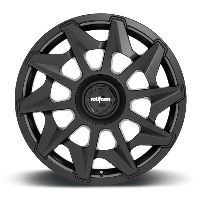 A black alloy wheel with a multi-spoke design features the "rotiform" logo at its center, set against a plain white background.