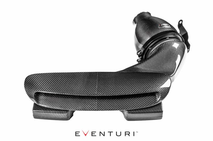 A carbon-fiber car intake system sits against a white background. The word "EVENTURI" is displayed beneath the intake system.