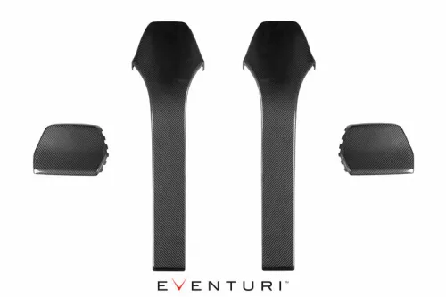 Two long, curved carbon fiber components and two smaller adjacent pieces arranged symmetrically on a white background. Below them, the text reads "EVENTURI."