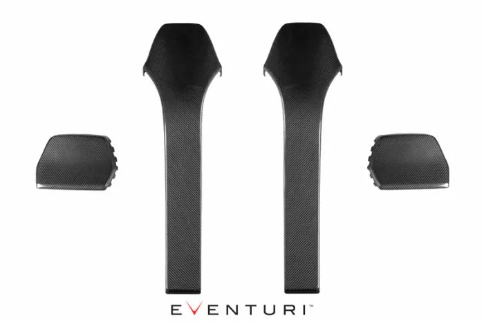 Two long, curved carbon fiber components and two smaller adjacent pieces arranged symmetrically on a white background. Below them, the text reads "EVENTURI."