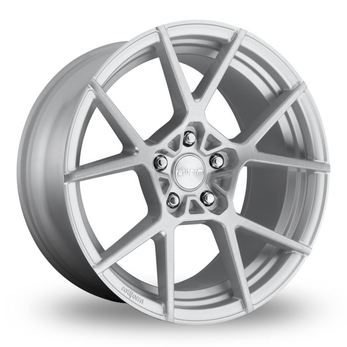 A silver alloy wheel with rotiform branding at the center and multiple spokes pointing outward, isolated on a white background.