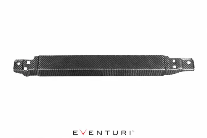 Rectangular carbon fiber car part resting on a white background. The brand name "EVENTURI" is written below the object in black and red text.