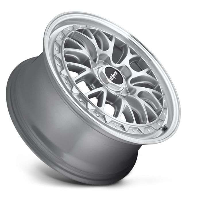 An alloy car wheel rim with intricate spoke design tilted against a plain white background. The center cap has the text "leftform" in a stylized font.