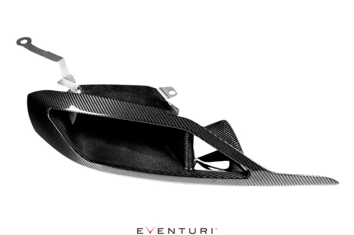 Carbon fiber air intake duct with mounting bracket, featuring a sleek, aerodynamic design. It’s positioned against a white background. Text: "EVENTURI" at the bottom center.