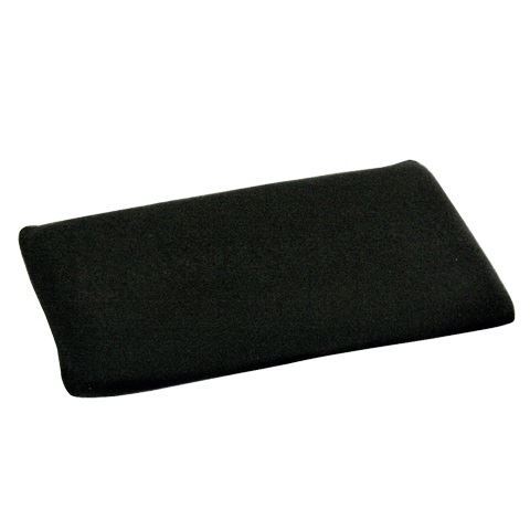 A rectangular black foam pad lies flat against a plain white background.