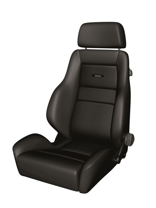 A black car seat with headrest, lumbar support, and the "RECARO" logo on the backrest, positioned against a plain white background.