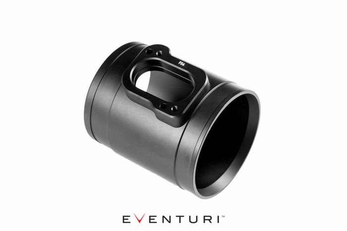 Black cylindrical car part with a rectangular mounting plate labeled "F56," is placed against a white background. Below it, the word "EVENTURI" is written in black and red text.