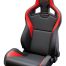 A black and red racing seat with "RECARO" and "nürburgring" logo is placed in a plain white studio background.