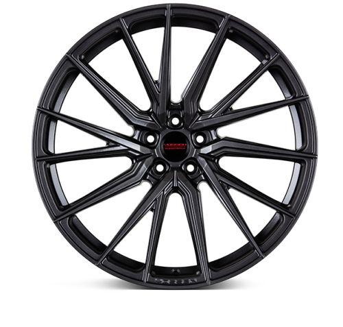 A black alloy wheel with multi-spoke design, centered on a white background. The center cap displays the text: “VOSSEN FORGED.”