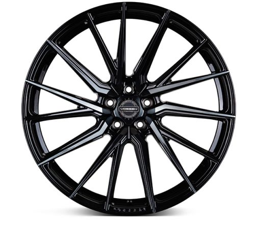 A glossy black alloy wheel with a multi-spoke design, labeled "VOSSEN" at the center, displayed on a plain white background.