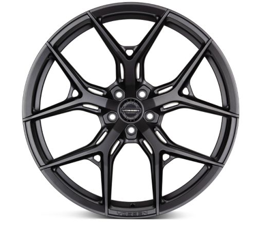 A black alloy wheel features a multi-spoke design, presented against a white background. Center hub displays the text: "VOSSEN." Bottom rim also shows the text: "VOSSEN."