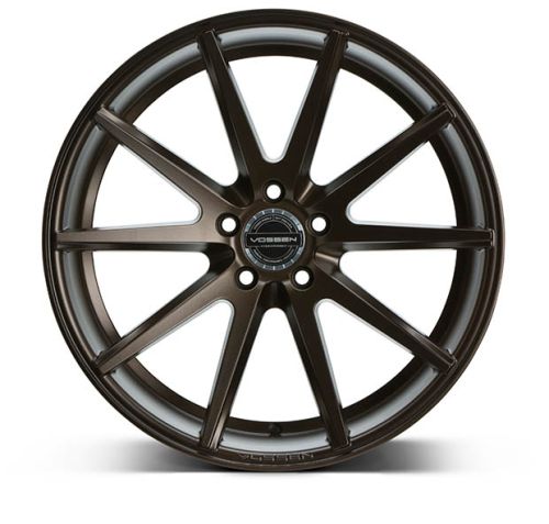 A metallic alloy wheel with ten spokes, Vossen logo at the center, displayed on a white background, emphasizing its design and brand.