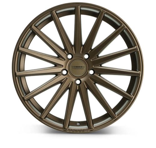 A bronze alloy wheel features multiple spokes radiating from the center, displayed against a plain white background. Text on the center reads: "VOSSEN FORGED."